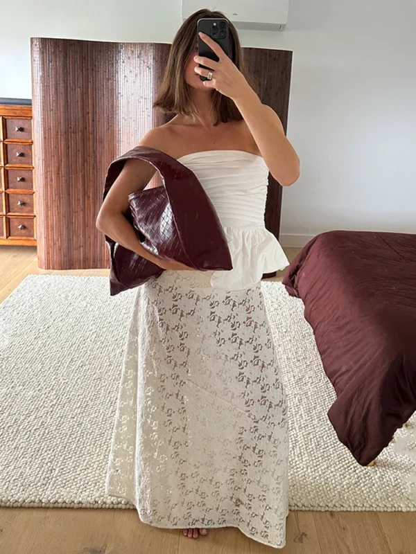 White Floral Lace Maxi Skirt - Image 4