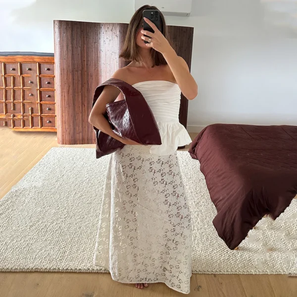 White Floral Lace Maxi Skirt - Image 11