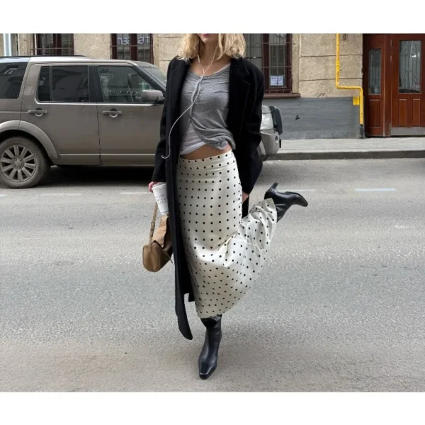 White Polka Dot A-Line Maxi Skirt - Image 4